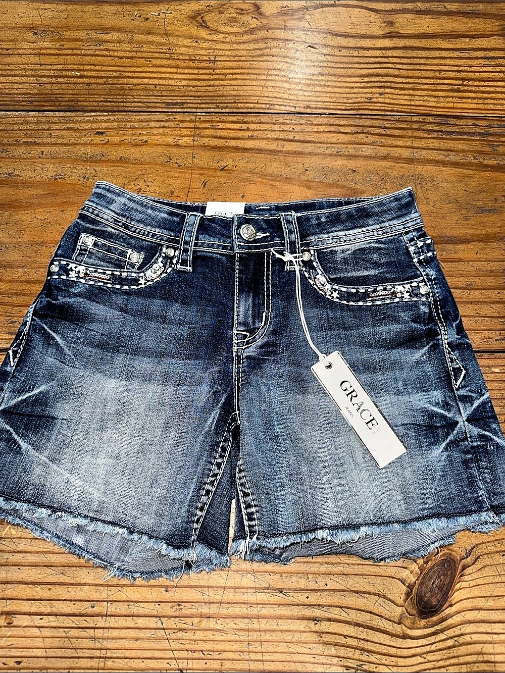 Grace in LA Embellished Denim Jean Shorts NWT in Blue